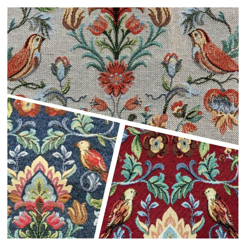 Tissu d'ameublement Tapisserie florale William avec des oiseaux