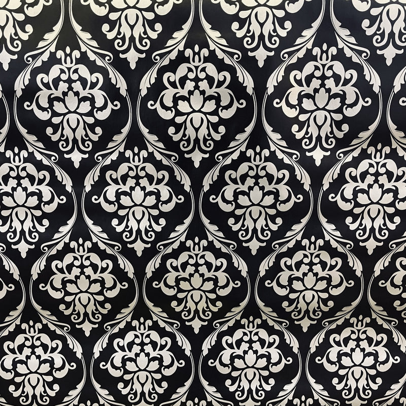 By the Metre Silver Damask Tablecloth PVC, Black