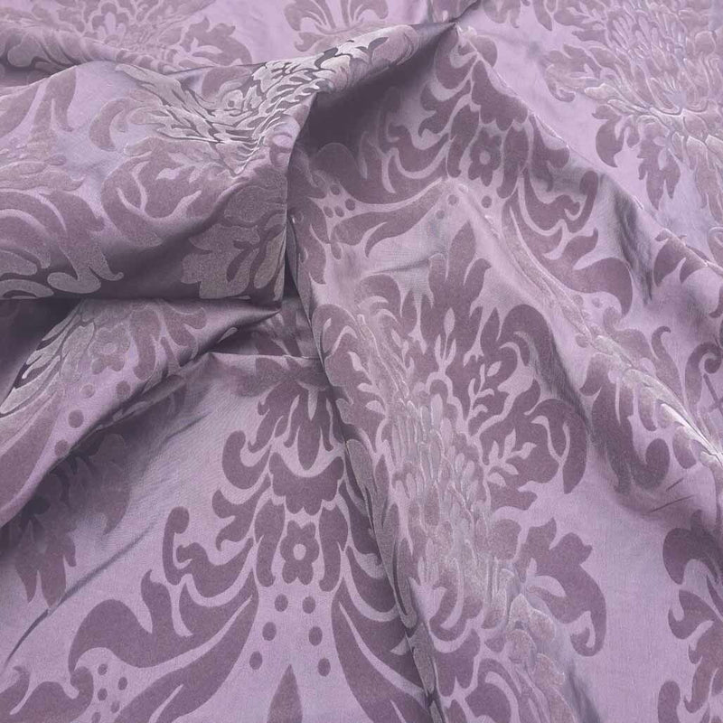 Tissu damassé velours floqué taffetas, aubergine