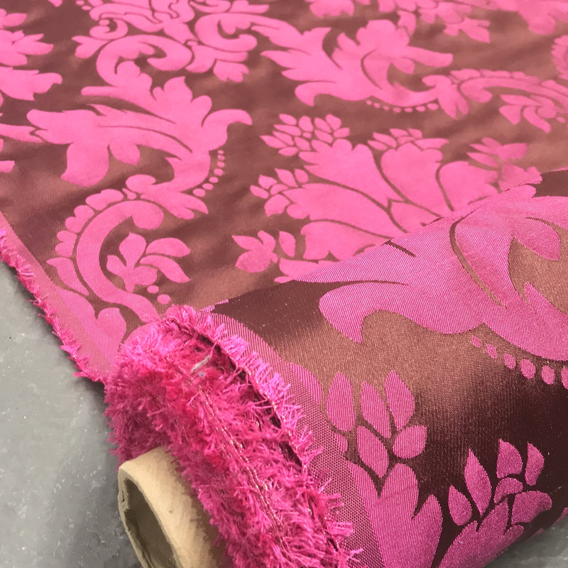 Delilah Damask Faux Silk Slub Upholstery Fabric, Cerise