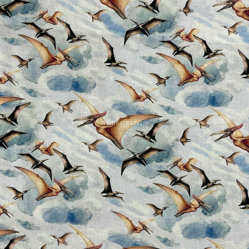 100% Cotton Digital Fabric Jurassic Pterodactyl Dinosaurs Crafty DINO 140cm Wide