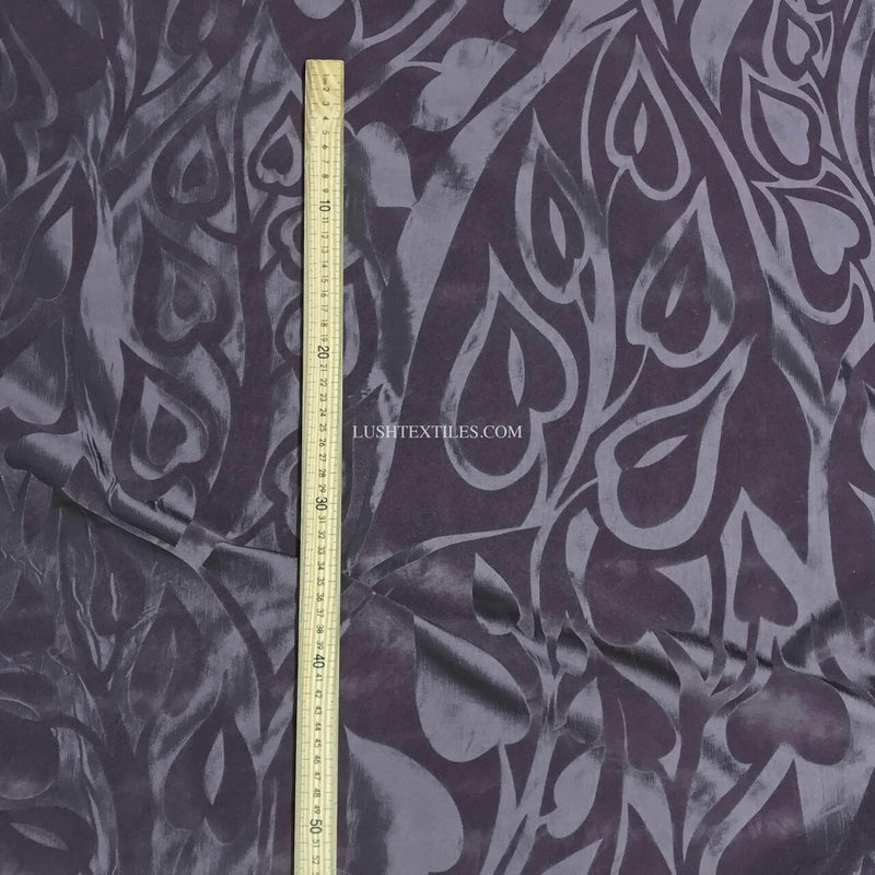 Floral Velvet Flock Taffeta Fabric, Aubergine