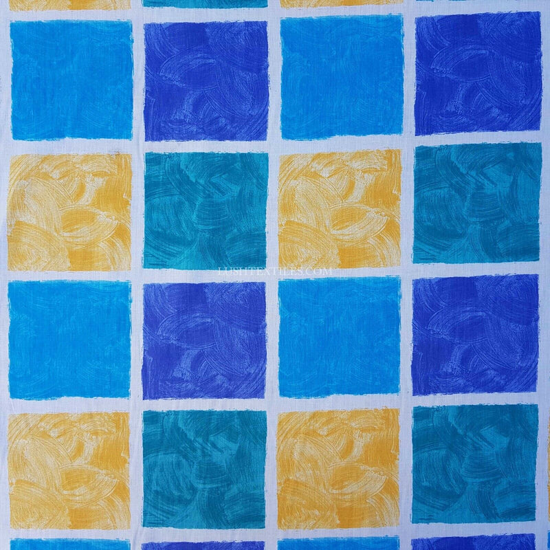 Blue & Yellow Squares Poly Cotton Sheeting Fabric NHS SCRUBS Crafts 200cm WIDE