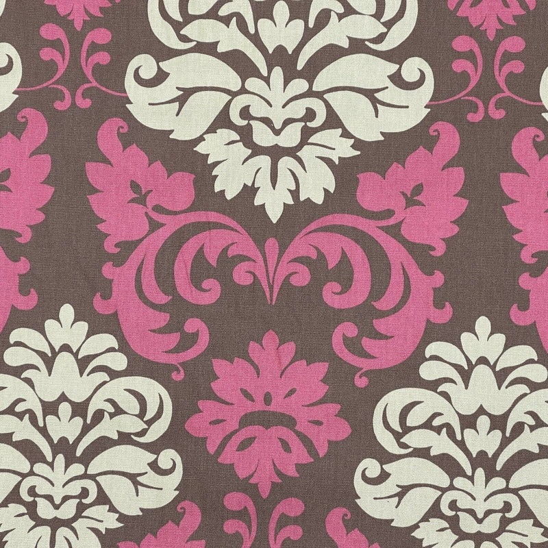 GlobalTex ORLY Dusky Pink & Beige Damask Brown Cotton Fabric Curtain Upholstery