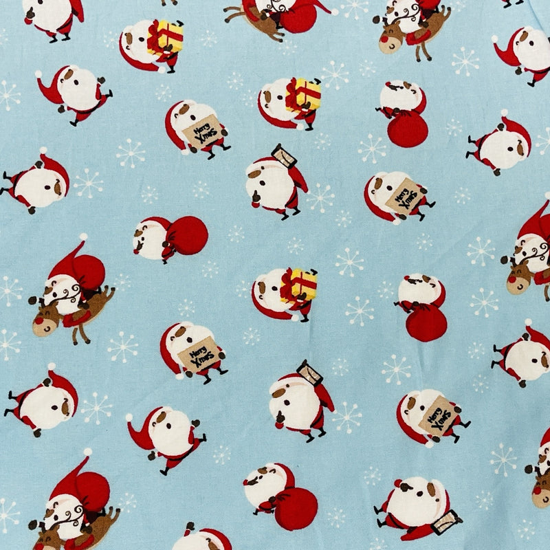 Christmas Santa & Rudolf Xmas Print Cotton Fabric, Blue