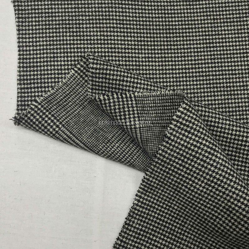 Glen Plaid Dogtooth Wool Blend Fabric, Black/White