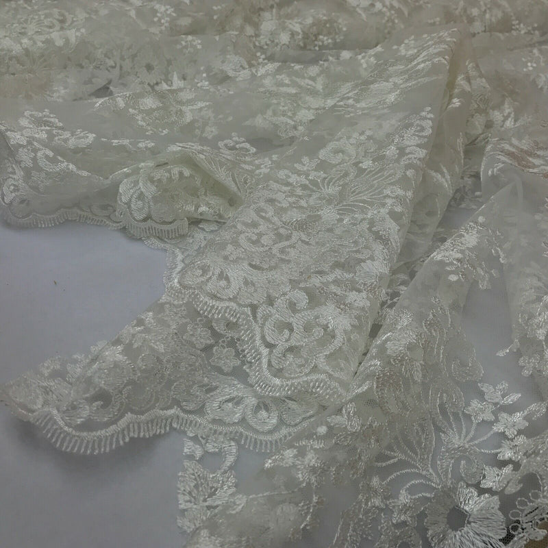 Cream Heavy Bridal Floral Metallic Guipure Corded Lace Trim Wedding Fabric 60"