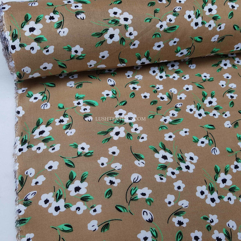 Daisy Flowers Viscose Fabric, Rich Taupe