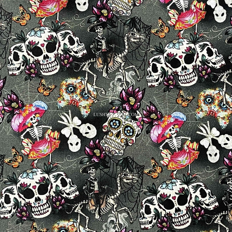 Day Of The Dead Digital Cotton Craft Fabric, Charcoal