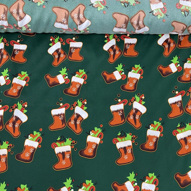 Christmas Stockings Polyester Bi-Stretch Fabric, Green