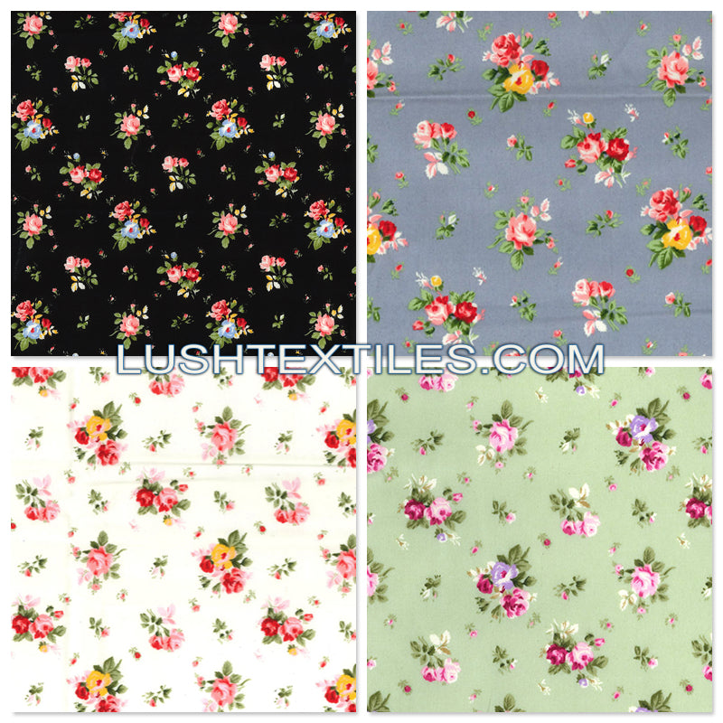 Bouquet Floral Flowers Rose & Hubble Cotton Poplin Fabric