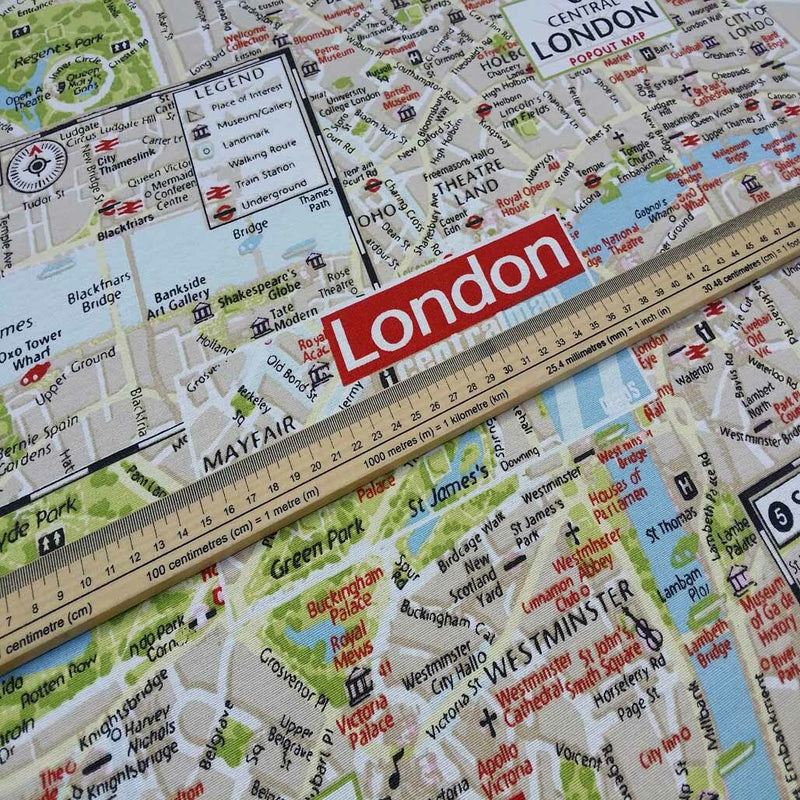 Central London Map Print Fabric