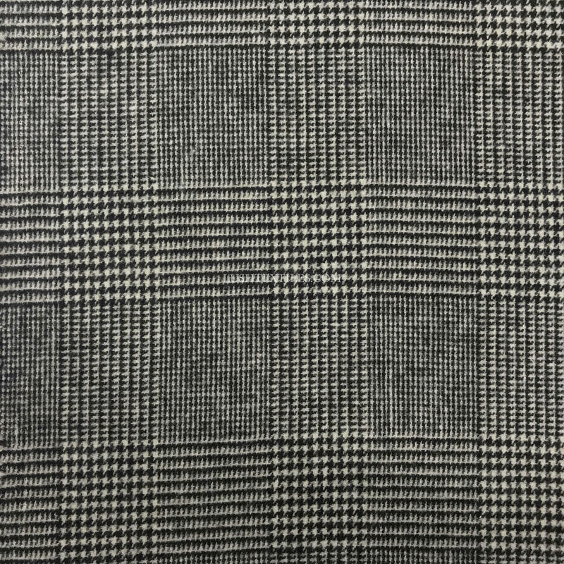 Glen Plaid Dogtooth Wool Blend Fabric, Black/White