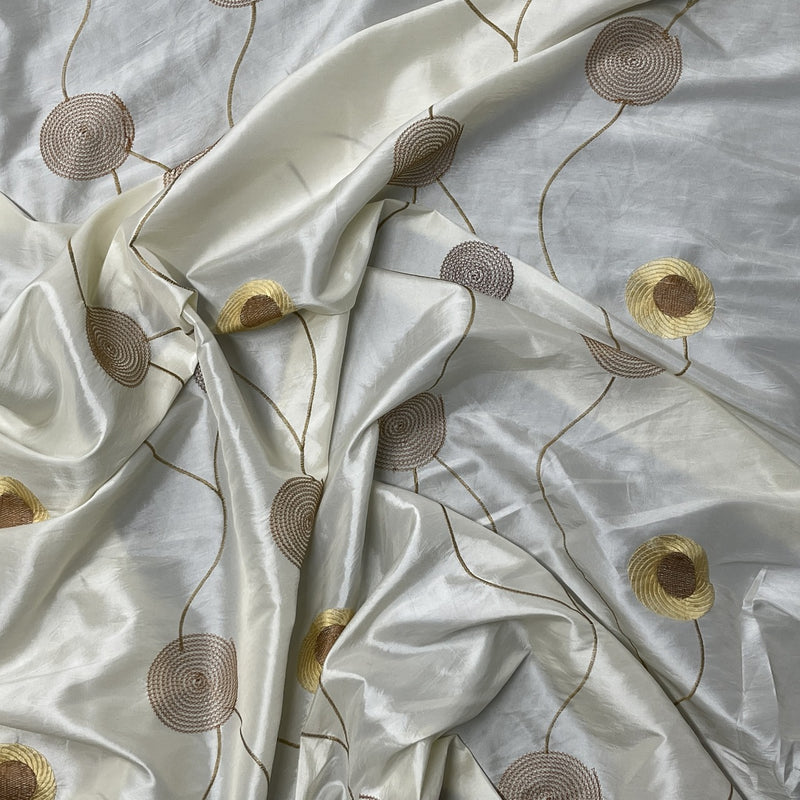 Embroidery Circle Taffeta Fabric, Cream