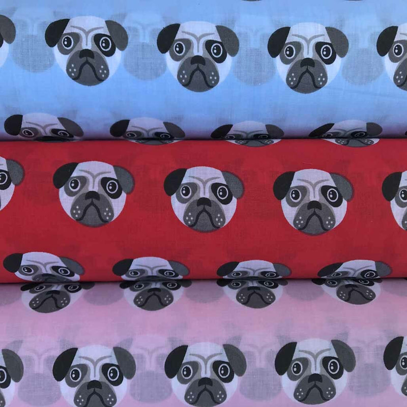 Cute Pugs Print Poly Cotton Craft Fabric