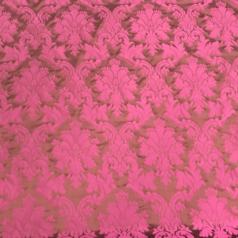 Delilah Damask Faux Silk Slub Upholstery Fabric, Cerise