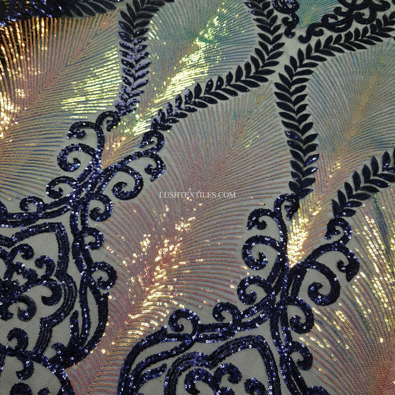 Embroidery D&G Chantilly Sequin Net Lace Fabric, Navy