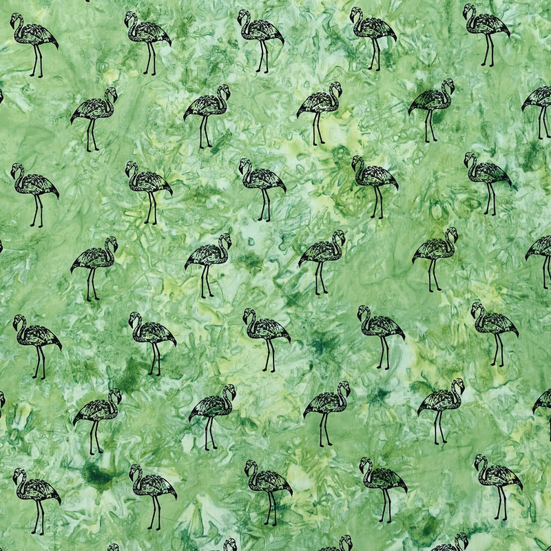 Flamingo Tie Dye Batik Cotton Poplin Fabric, Green