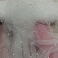 ELEGANT SOFT PEARL BEADED BRIDAL LACE FABRIC TULLE NET 60” WIDE DRESS SCARVES