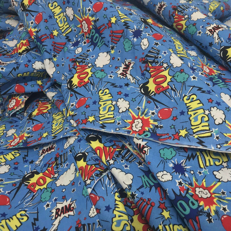 Tissu en coton Comic Kids Pow Smash, turquoise