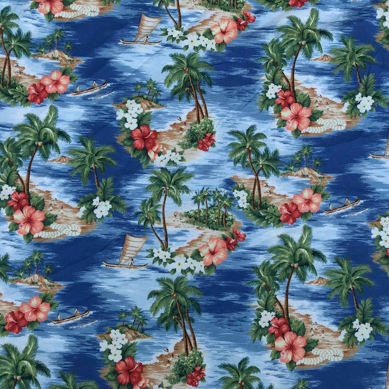 100% Cotton Hawaiian Palm Trees Hawaii Island Summer Dress T-Shirt Fun Fabric