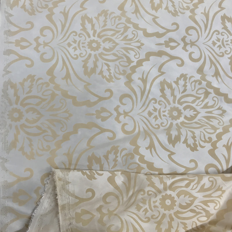 Cream Damask Velvet Flock Taffeta Fabric