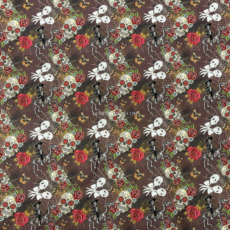 Tissu artisanal en coton numérique Day Of The Dead, marron