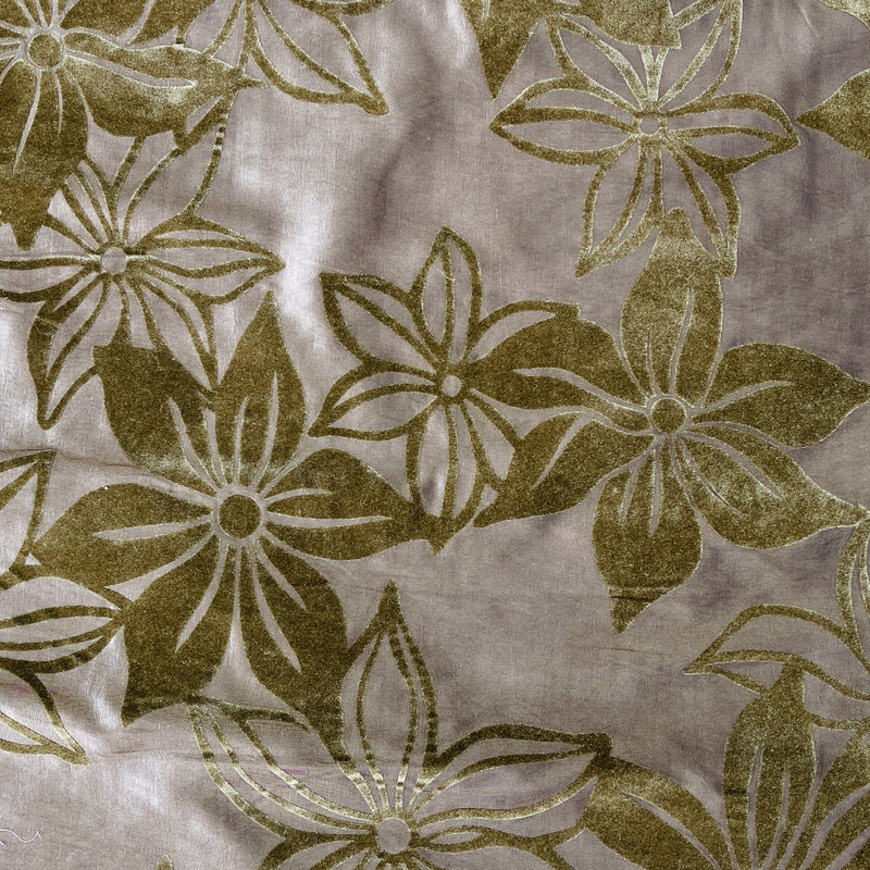 Brown Floral Velvet Flock Taffeta Fabric, Brown