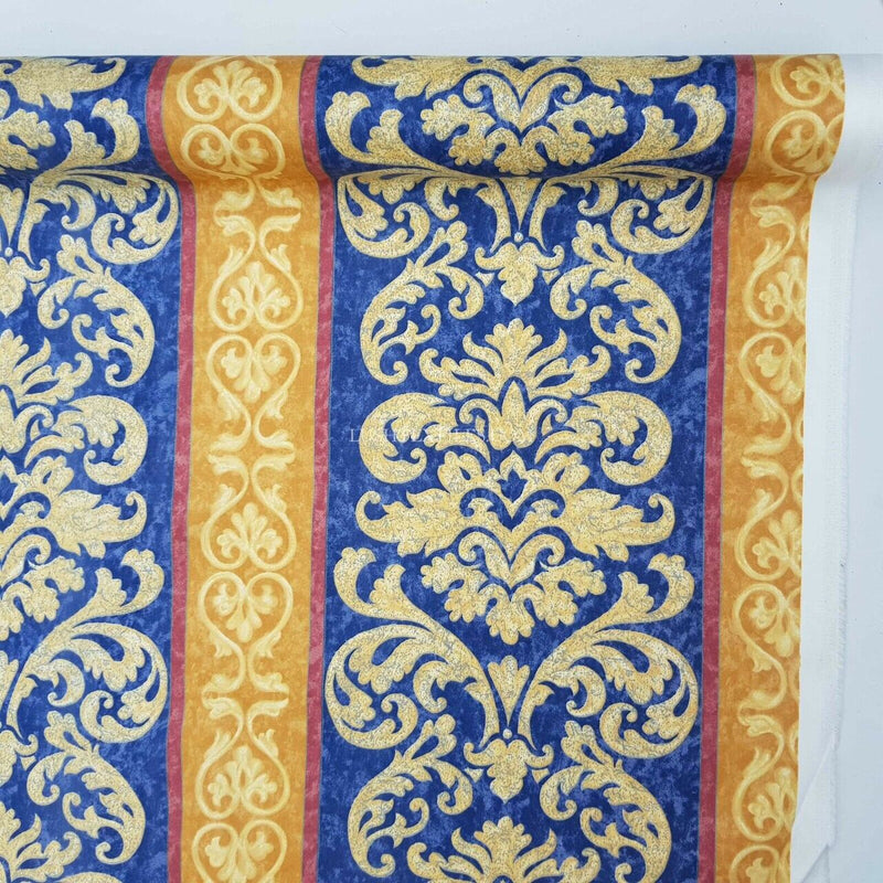 Damask Vintage Cotton Print Craft Fabric, Blue/Gold