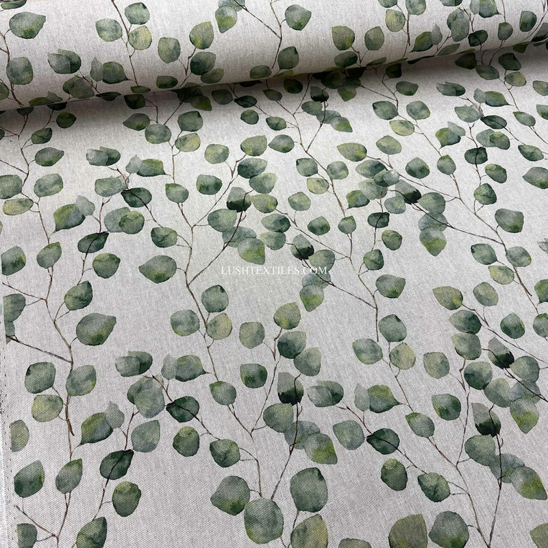 Eucalyptus Tree Green Beige Linen Curtain Upholstery Fabric