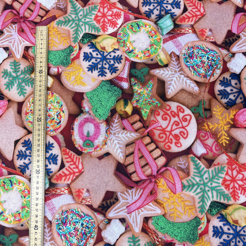 Tissu en coton numérique à imprimé biscuits de Noël