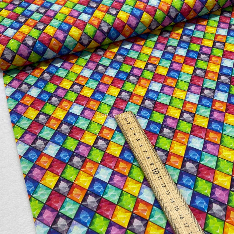 100% Cotton JEWELS / DIAMONDS Fabric Dress Quilting Patchwork Rainbow GEMS 54”