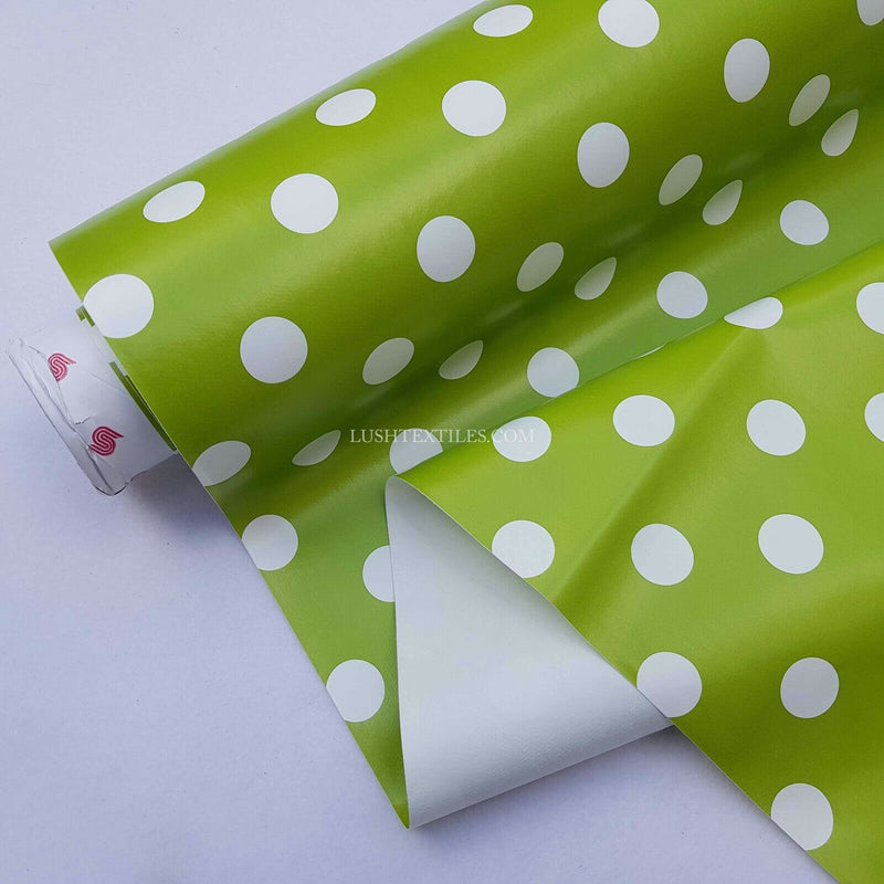 APPLE GREEN Spotty Oilcloth PVC Plastic Fabric Kitchen Tablecloth Protector 54”