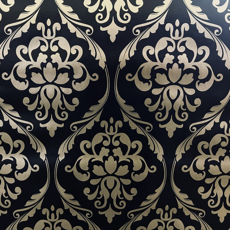 By the Metre Gold Damask Tablecloth PVC, Black