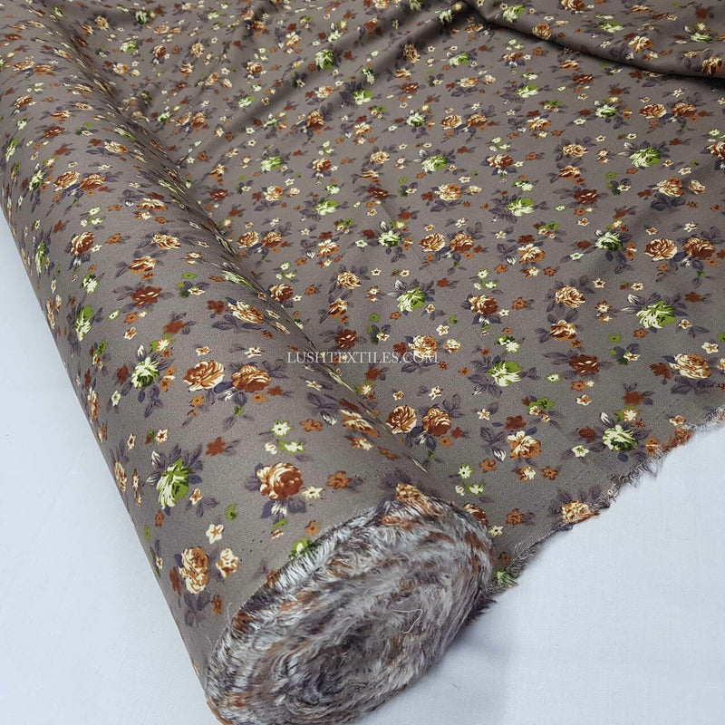 100% Viscose Vintage Roses Dress Fabric, Taupe