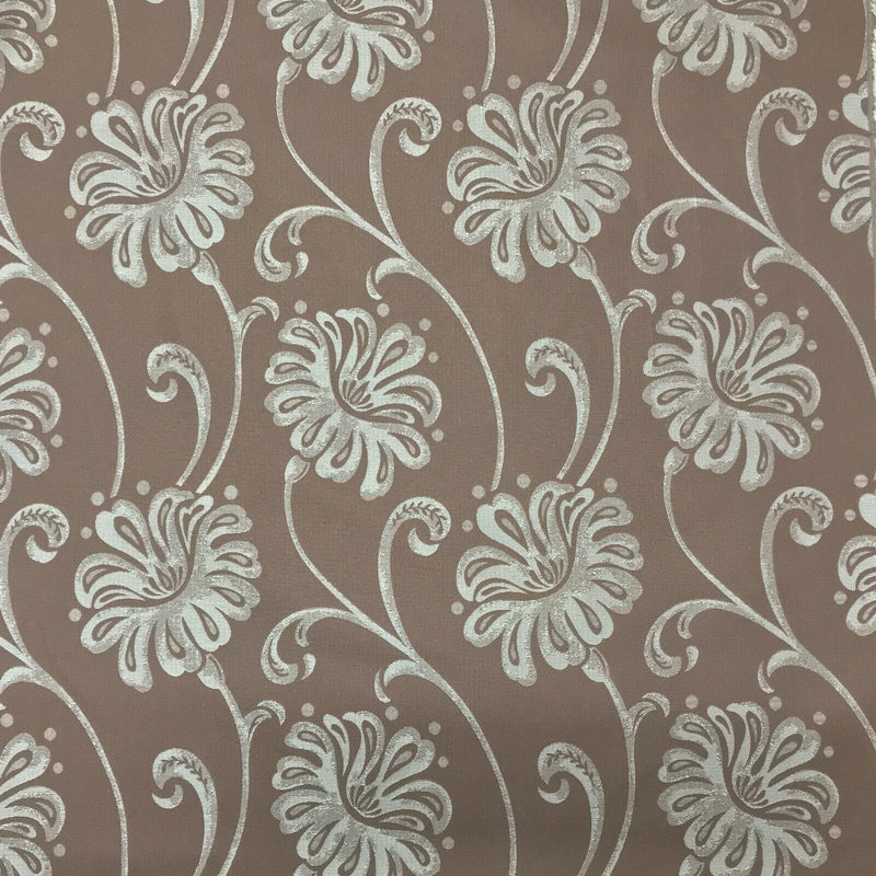 Brown Floral Flowers Designer Upholstery Cushions Fabric Curtain Blinds Dress