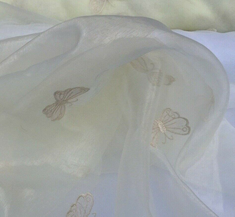 Cream Embroidery BUTTERFLY Organza Voile Fabric Dress Window Drapes Net Curtain