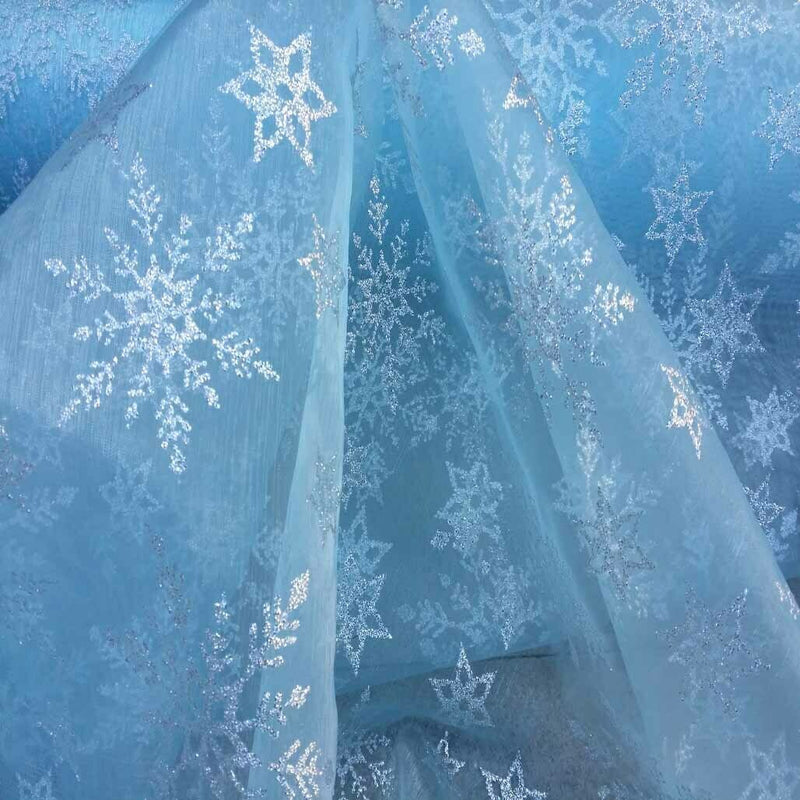 Glitter Turquoise SNOWFLAKES ELSA Fabric Disney Frozen Girls Costumes Dress Deco