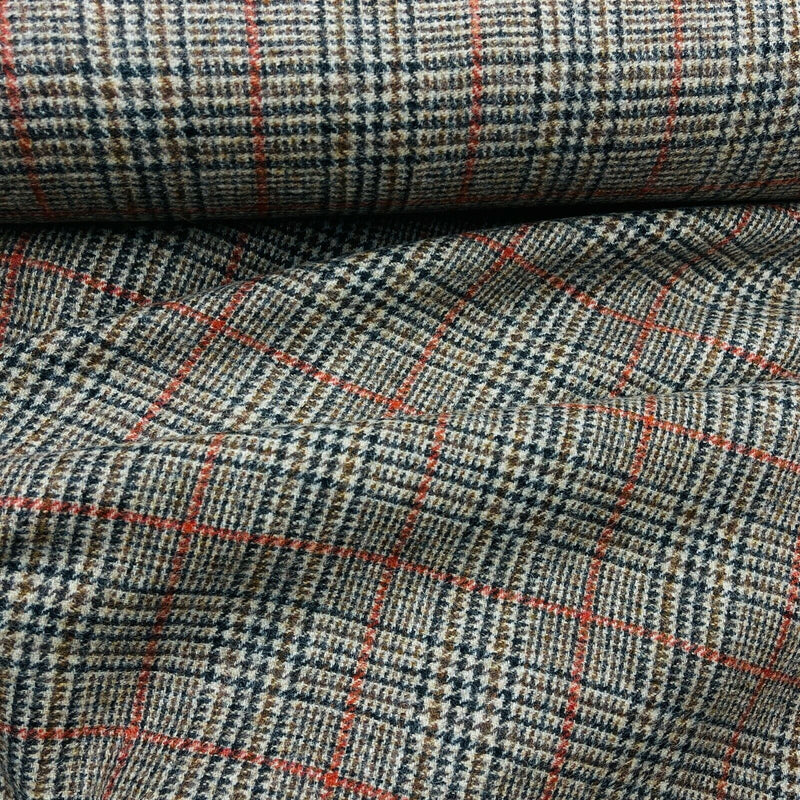 Dogtooth Wool Orange Check PLAID Tartan Coat Parka Skirt Fabric Prince Of Wales