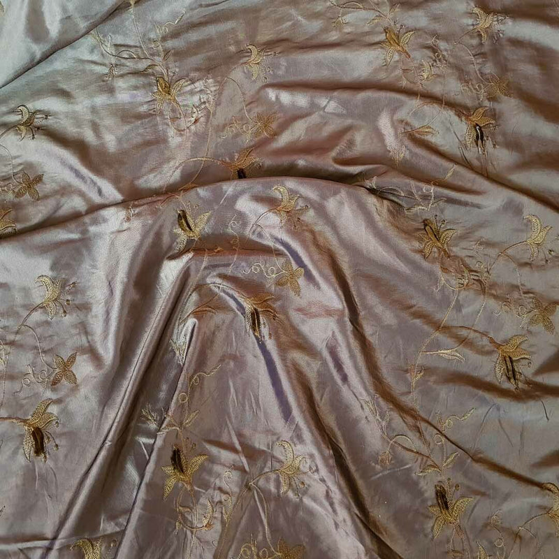 Embroidery Tuft Floral Taffeta Fabric, Brown