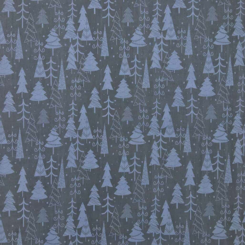 Tissu polycoton sapin de Noël, argent