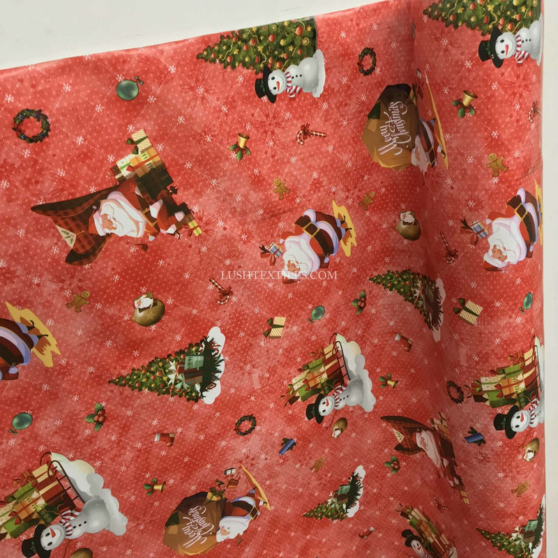 Christmas Print Santa Xmas Tablecloth PVC Fabric, Red