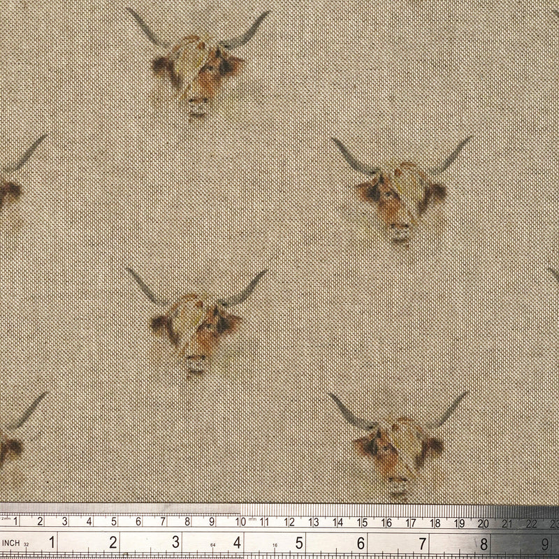 Digital Cotton Animal Linen Fabric, Highland Cow