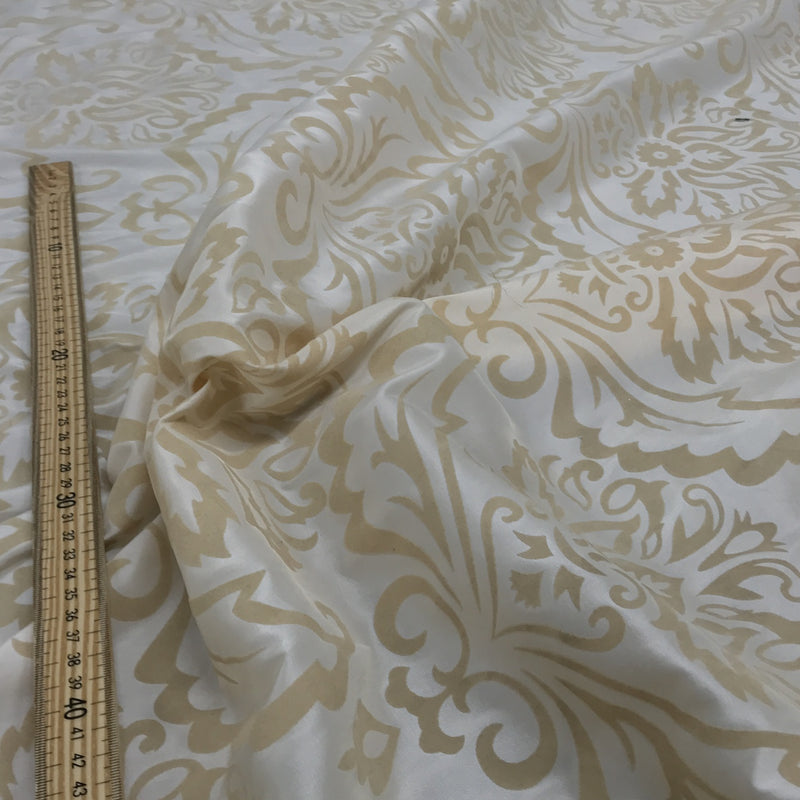 Cream Damask Velvet Flock Taffeta Fabric