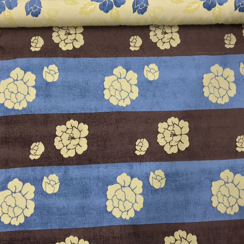 Brown Floral Flowers Designer Upholstery Cushion Fabric Curtain Blinds, Cream