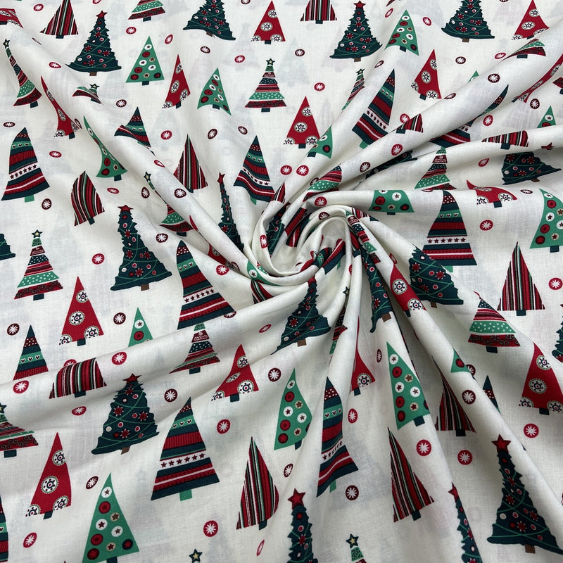 Christmas Tree Cotton Fabric, Cream