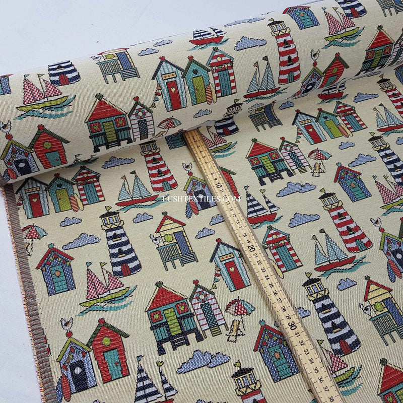 Beach Huts Print Tapestry Upholstery Fabric