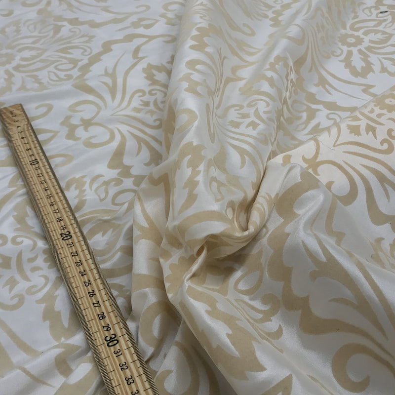 Cream Damask Velvet Flock Taffeta Fabric