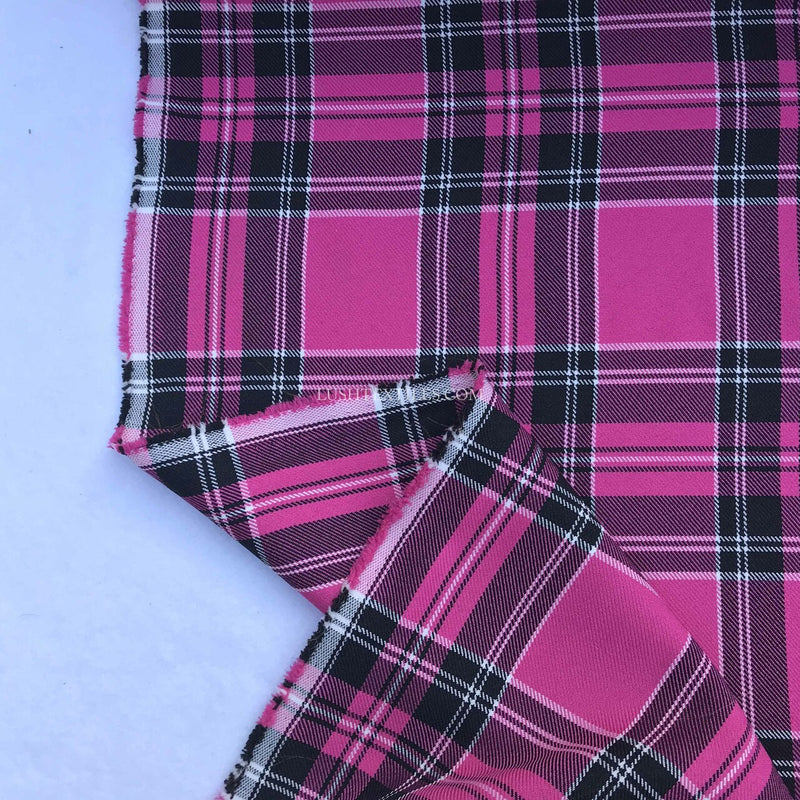 Cerise Pink Watch Tartan Check Poly Viscose Fabric