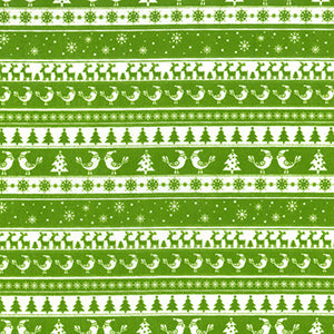 Tissu polycoton imprimé pull de Noël Fair Isle, vert